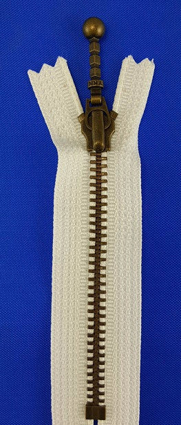 (White) Closed Bottom Decorative Zipper, Brass Teeth, 4''