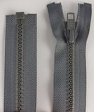 (Grey) Nylon Jacket Zipper, One Way, Molded Teeth 16"