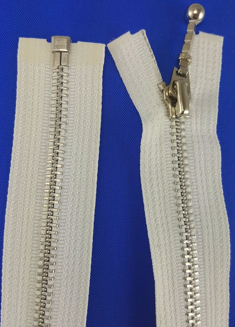 (White) Closed Bottom Decorative Zipper, Silver Teeth, 26''