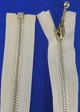 (White) Closed Bottom Decorative Zipper, Silver Teeth, 24''
