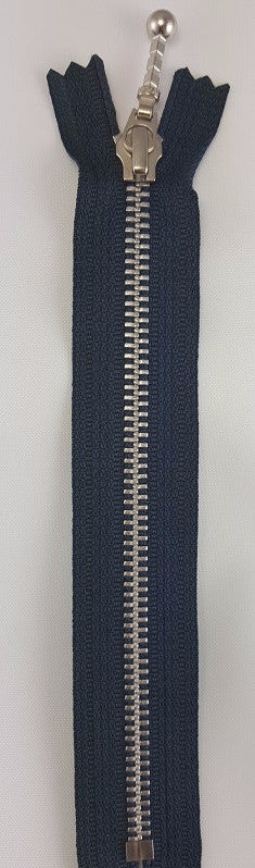(Navy) Closed Bottom Decorative Zipper, Silver Teeth, 22''