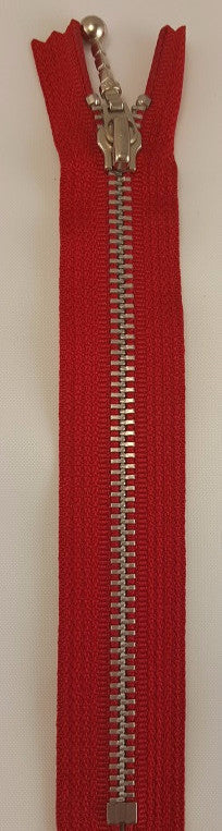 (Red) Closed Bottom Decorative Zipper, Silver Teeth, 7''
