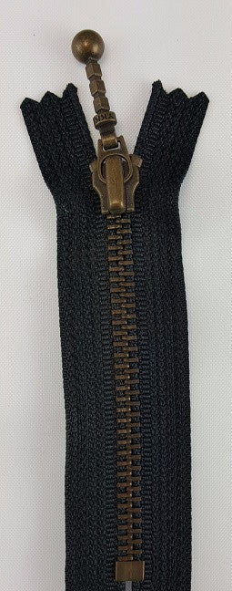 (Black) Closed Bottom Decorative Zipper, Brass Teeth, 4''