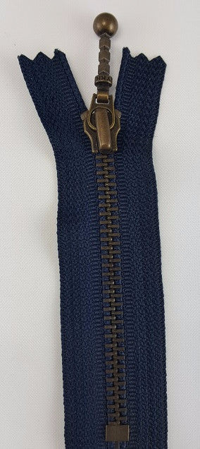 (Navy) Closed Bottom Decorative Zipper, Brass Teeth, 4''