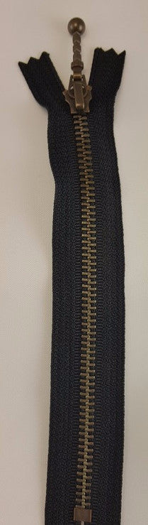 (Black) Closed Bottom Decorative Zipper, Brass Teeth, 26''