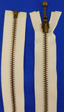 (White) Closed Bottom Decorative Zipper, Brass Teeth, 7''