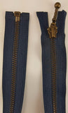(Navy) Closed Bottom Decorative Zipper, Brass Teeth, 26''