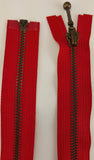 (Red) Closed Bottom Decorative Zipper, Brass Teeth, 22''