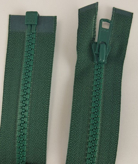 (Dark Green) Nylon Jacket Zippers, One Way, Molded Teeth 18"