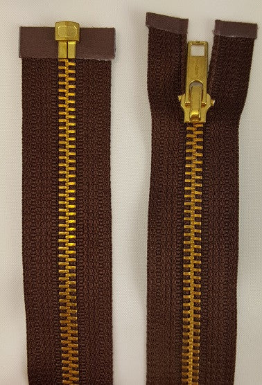 (Brown) Brass Metal Separating Zippers, 18"