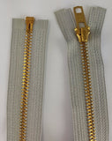 (Grey) Brass Metal Separating Zippers, 18"