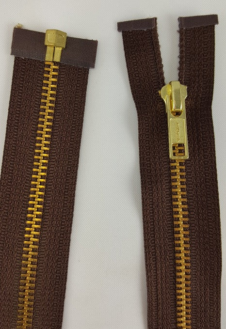 (Brown) Brass Metal Separating Zippers, 22"