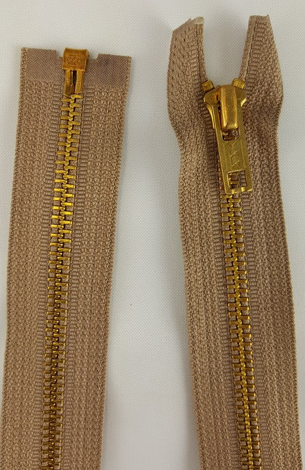 (Beige) Brass Metal Separating Zippers, 22"