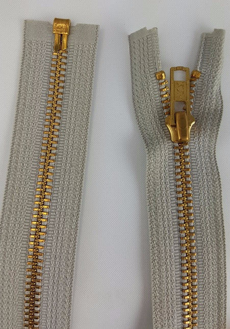 Grey) Brass Metal Separating Zippers, 22