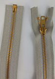 (Grey) Brass Metal Separating Zippers, 22"