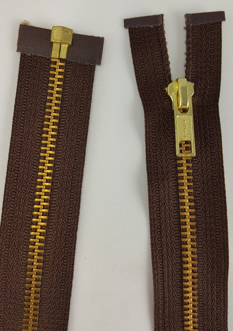 (Brown) Brass Metal Separating Zippers, 24"