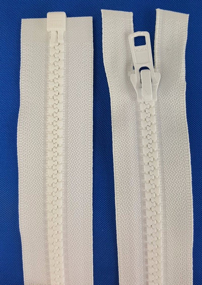 (White) Nylon Jacket Zippers, One Way, Molded Teeth 28"