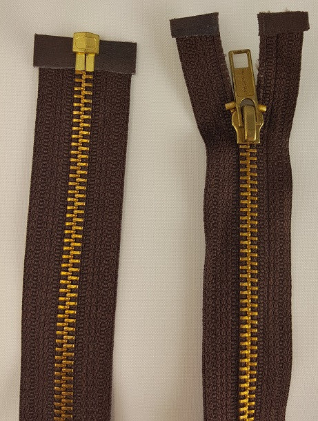 (Brown) Brass Metal Separating Zippers, 30"