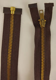(Brown) Brass Metal Separating Zippers, 36"